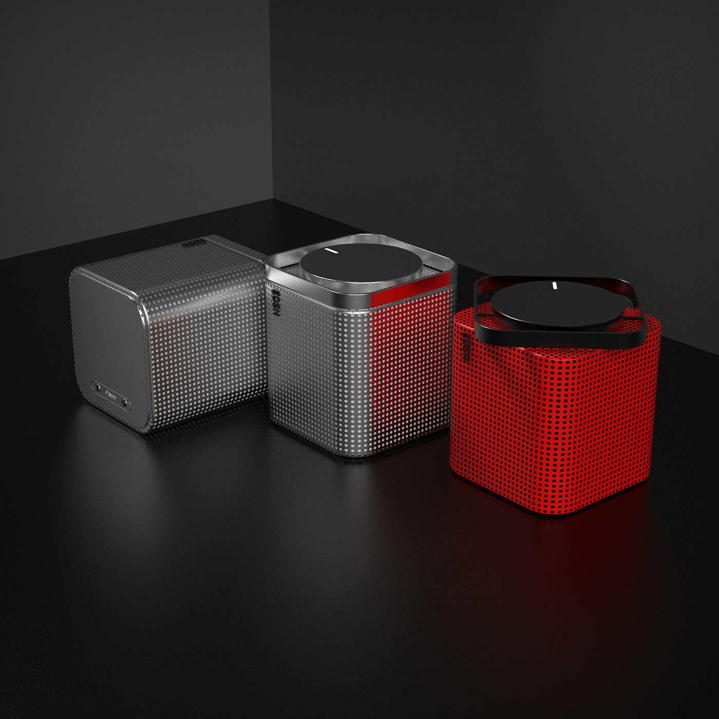 bluetooth cmf design edison industrial mesh Patterns product red and black speaker