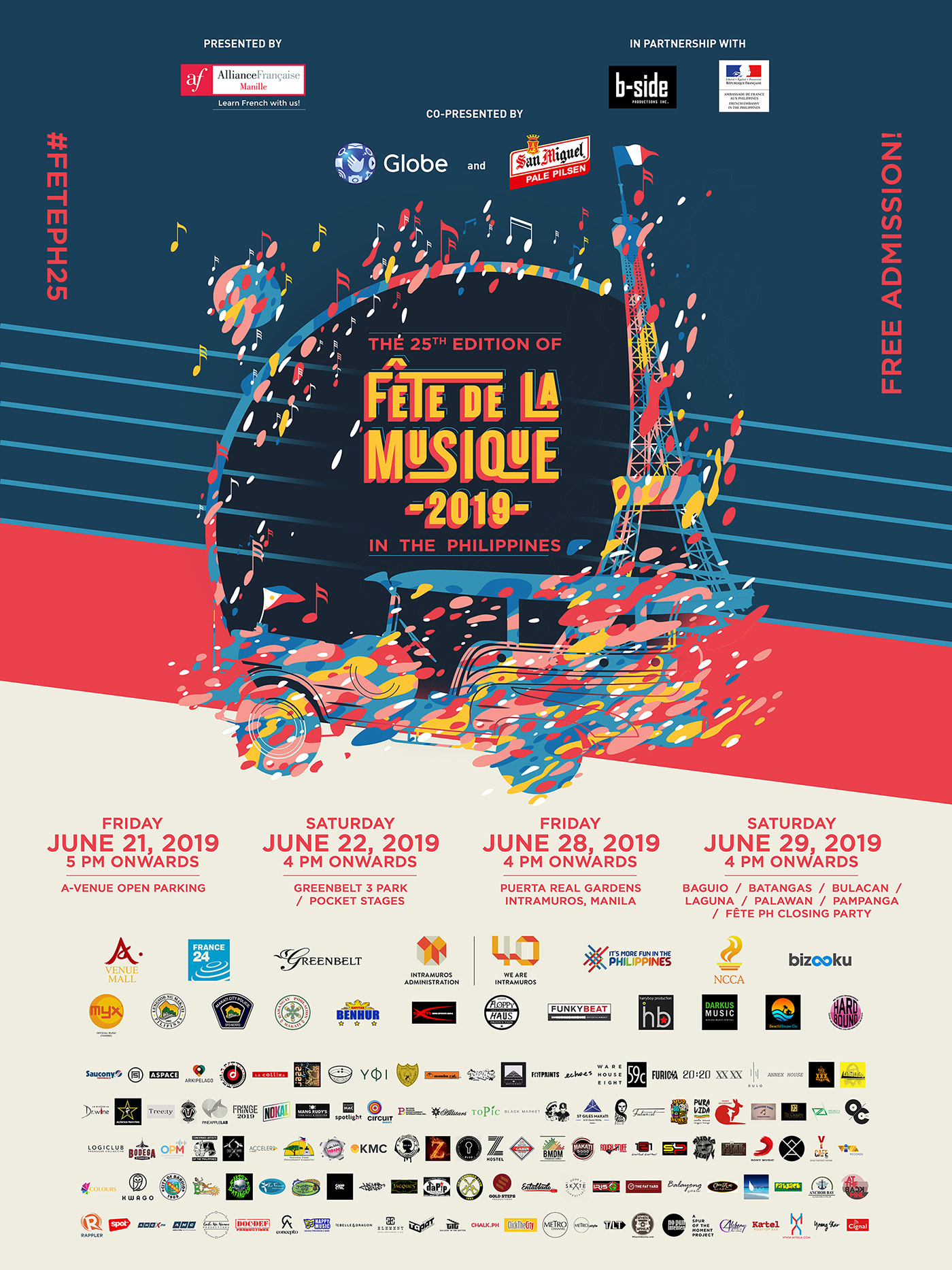 Fete dela Musique music Music Festival poster graphic design  art direction  branding  bands jeep eiffel tower