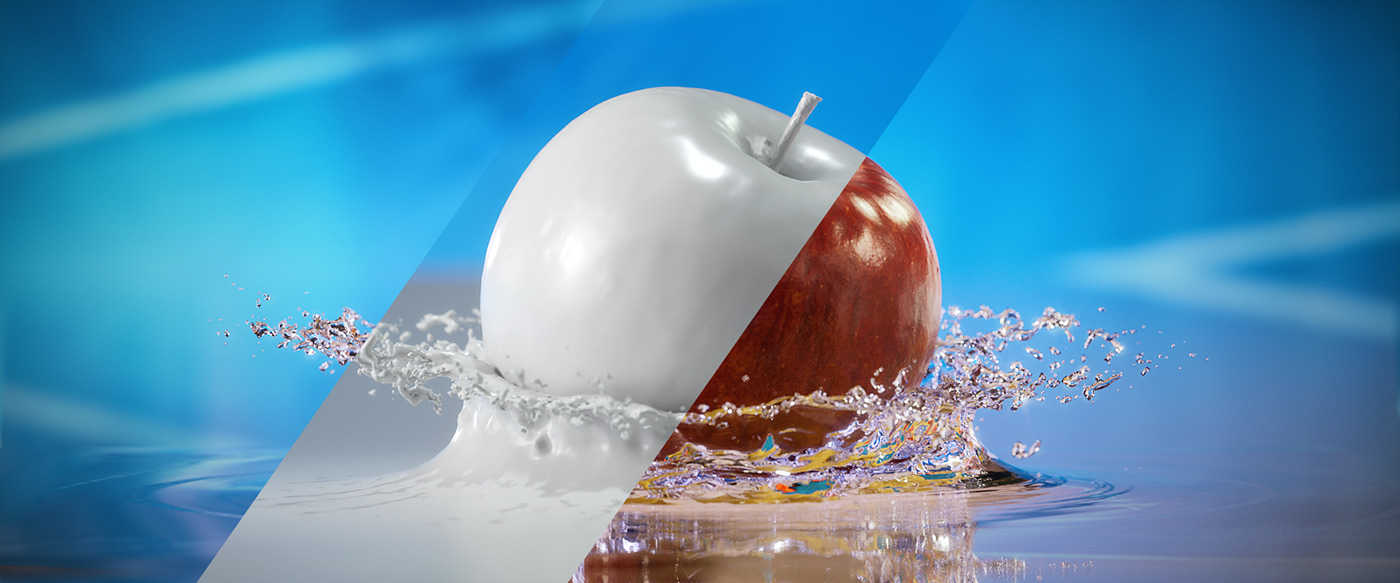 Liquid simulation Phoenix FD splash apple water Fruit 3D vray