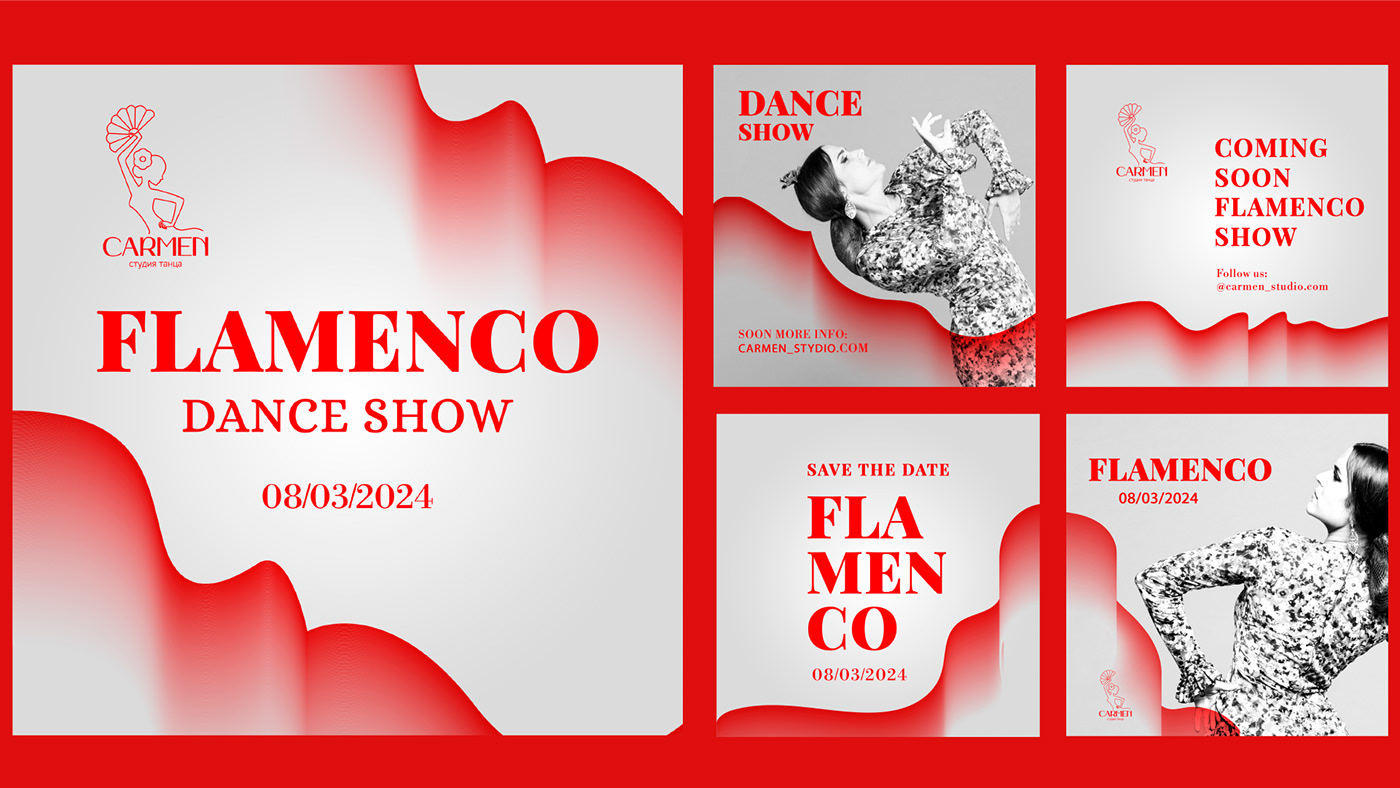 визуализация логотипа на макете плакатов фестиваля фламенко
