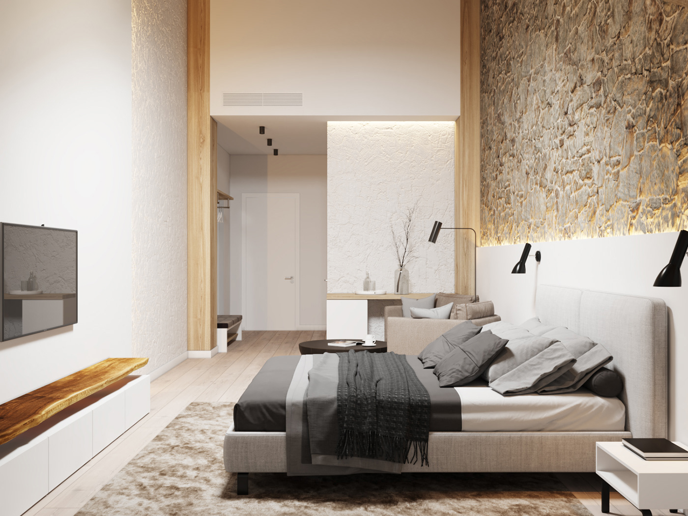 corona render  interior design  3Dvizualization hotel room Modern Design 3d max