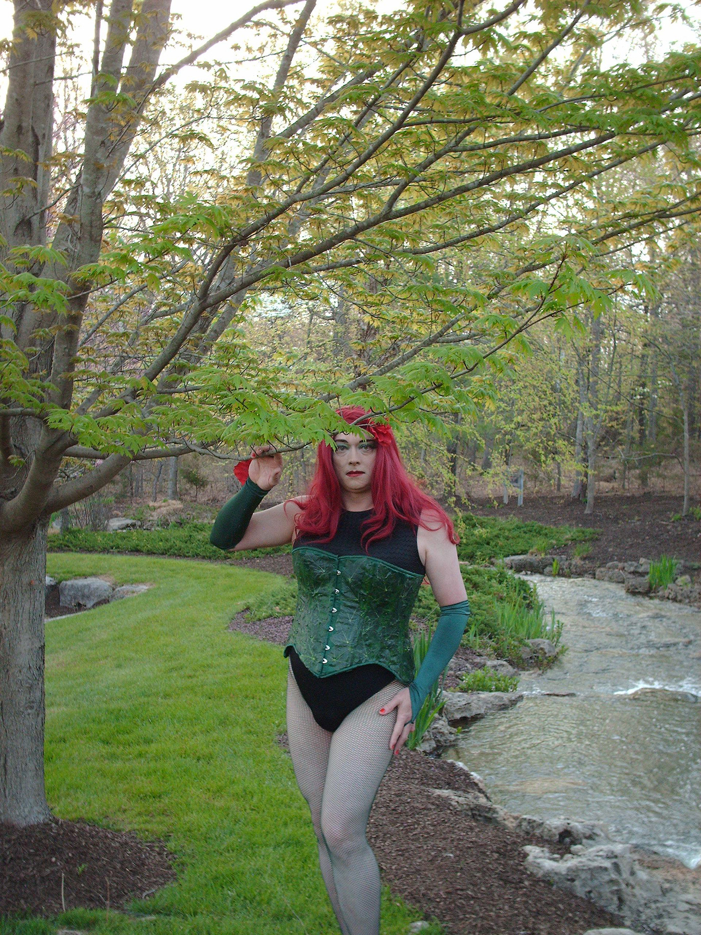 Cosplay crossplay poison ivy batman Dc Comics spring fishnets Park trees redheads
