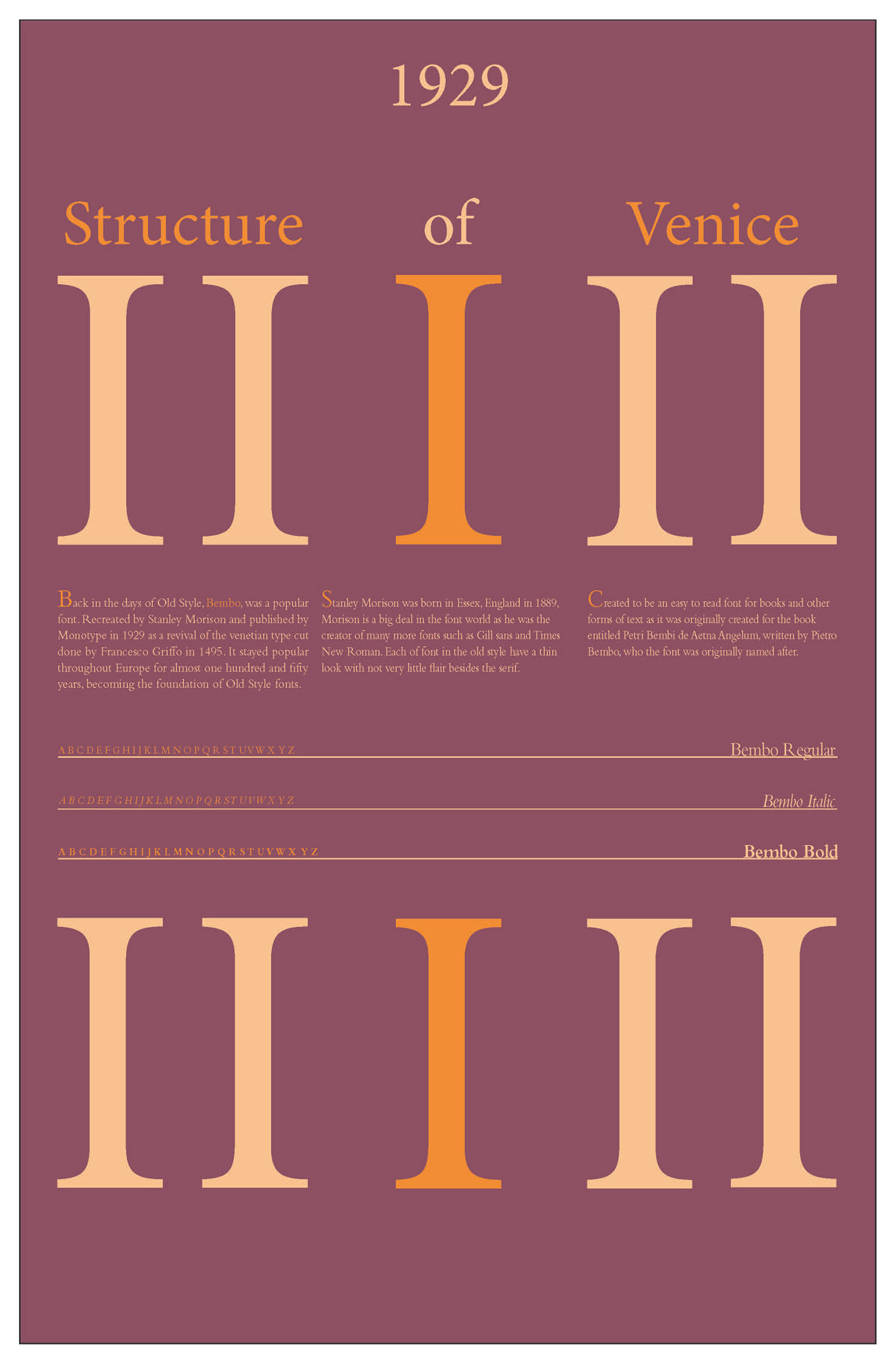 Typeface Bembo poster Venice InDesign structure type poster
