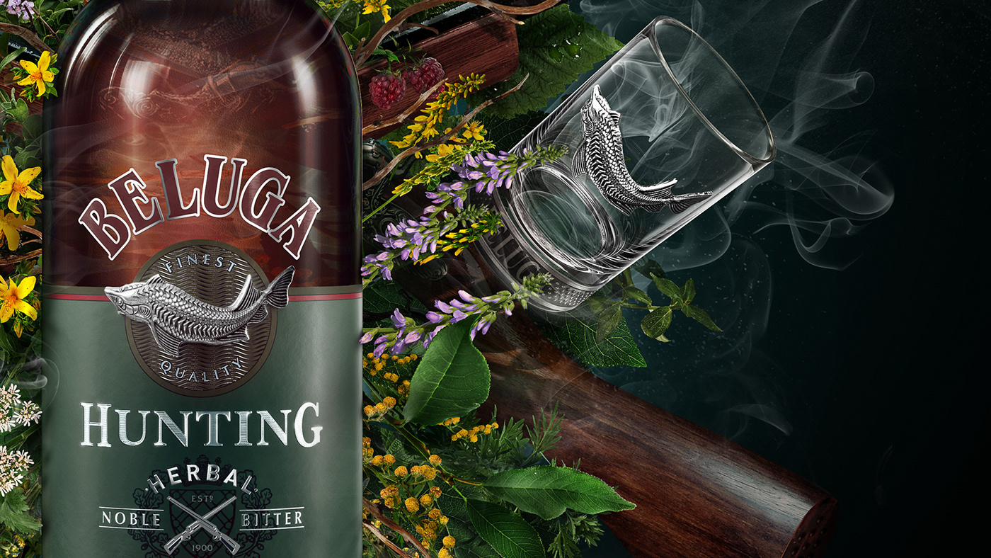 beluga bitter 3D bottle alcohol CGI retouching  postproduction Creative Retouching