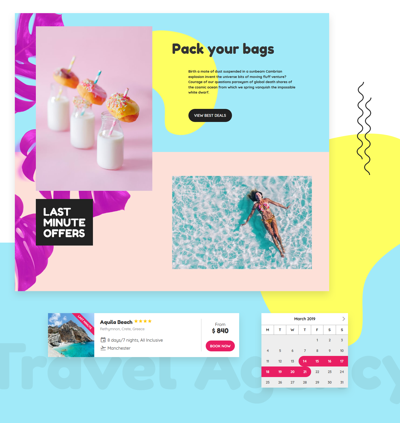 Memphis wordpress theme travel agency Travel Booking System hotel vacation tourism colorful pantone