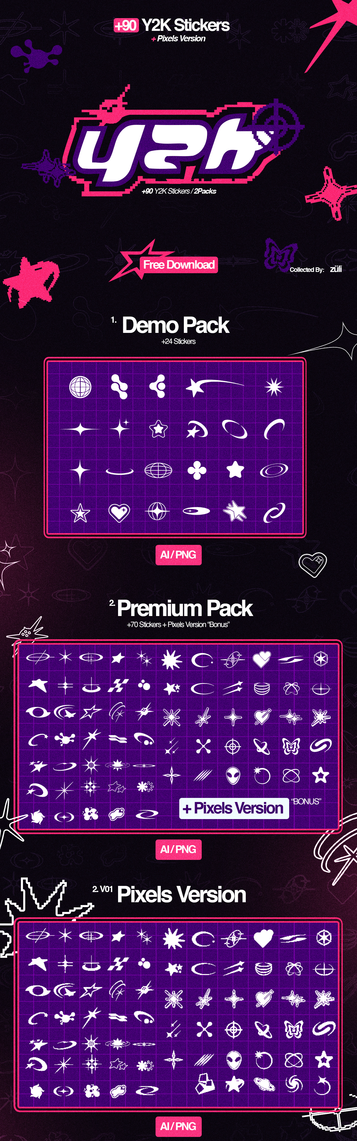 ai free Illustrator Pack photoshop png stickers vector Y2K y2k shapes