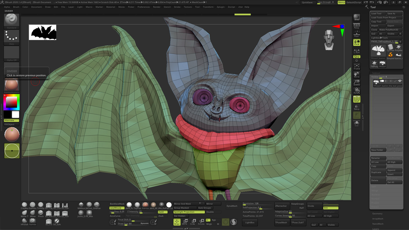 Character design  cartoon Zbrush 3dcharacter personagem 3D blender cinema 4d morcego 3d modeling