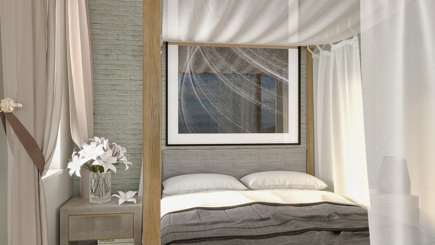 bedroom corona corona render  drapery light Lilies Mediterranean style