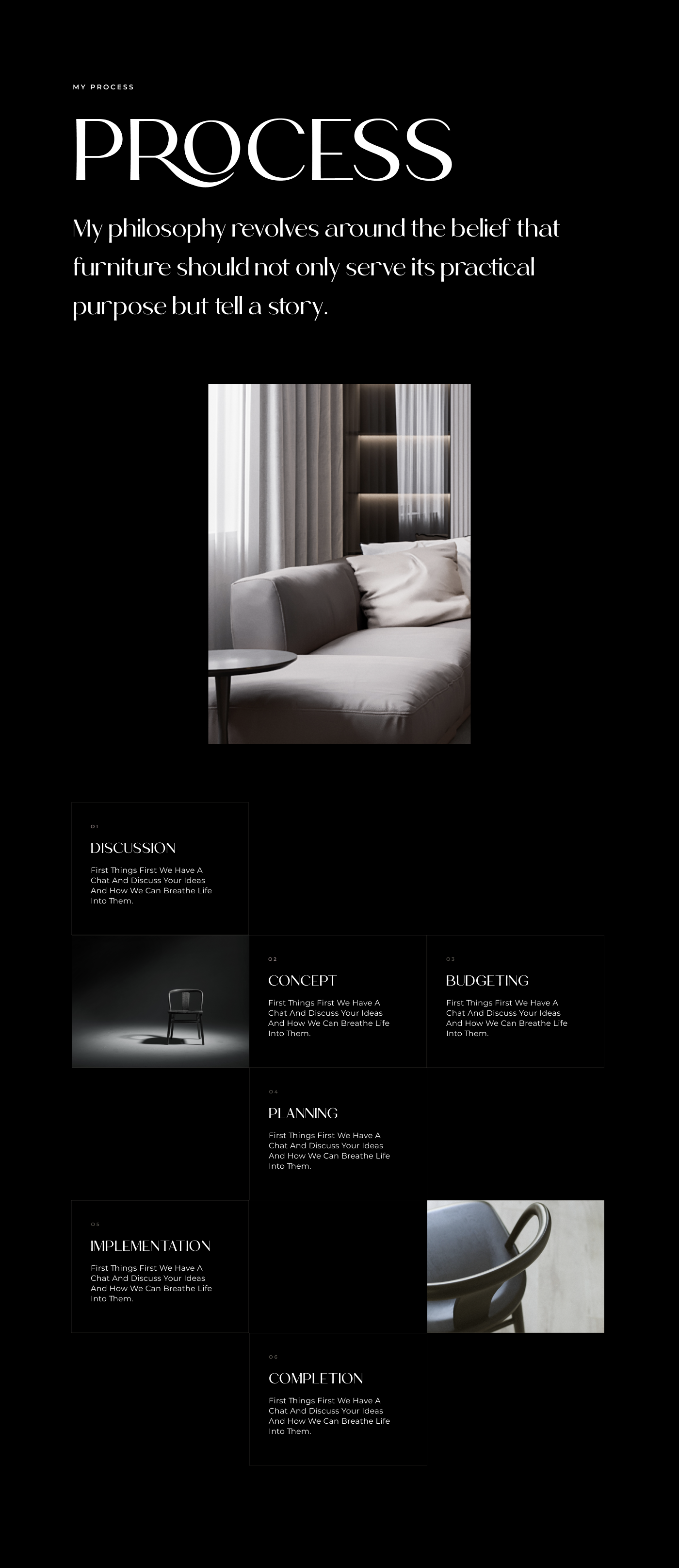 architecture furniture Product Page Luxury Design Interior dark theme dark mode Web Design  user interface elegant