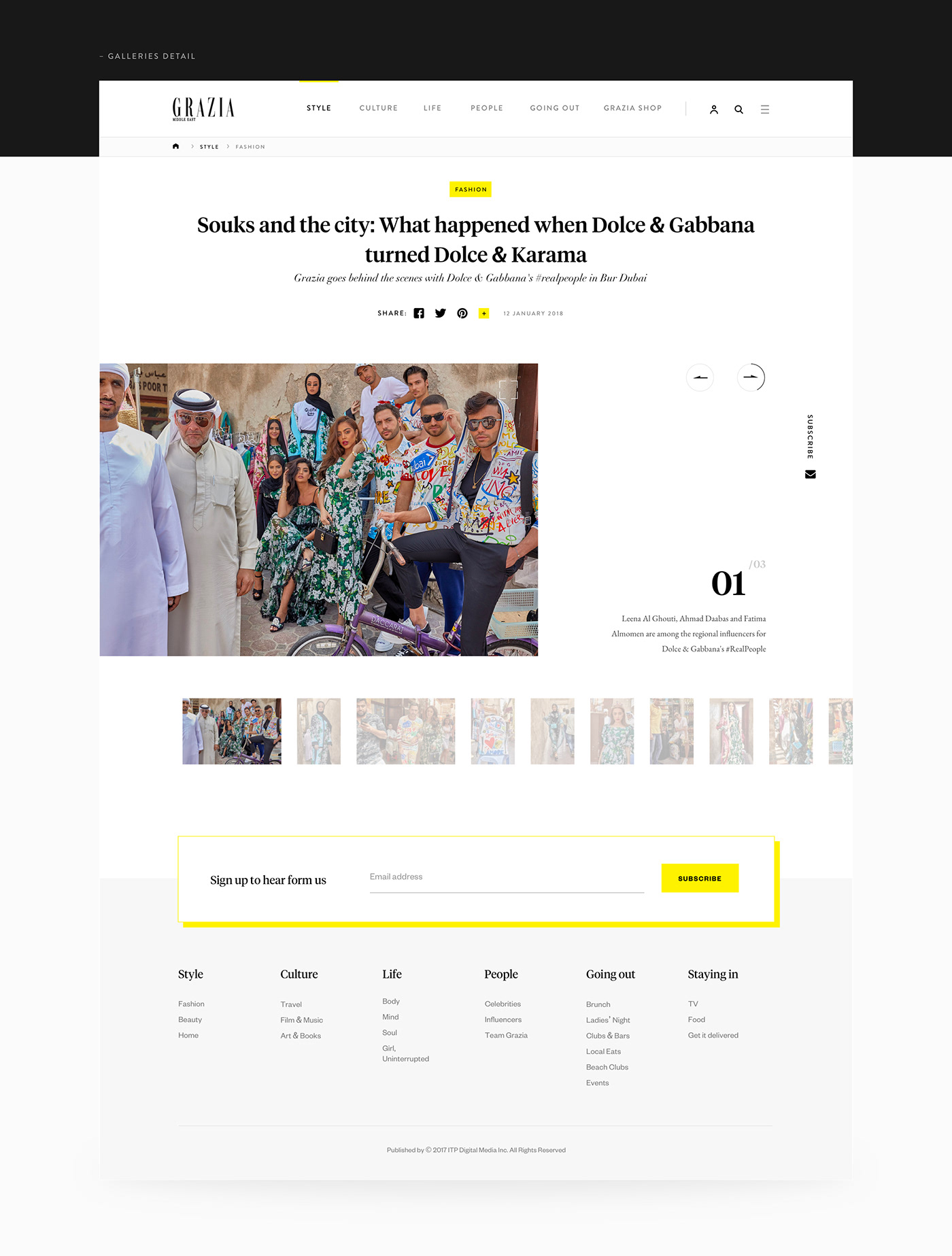 Fashion  grazia middle east ui ux UI magazine Web Design  clean yellow black