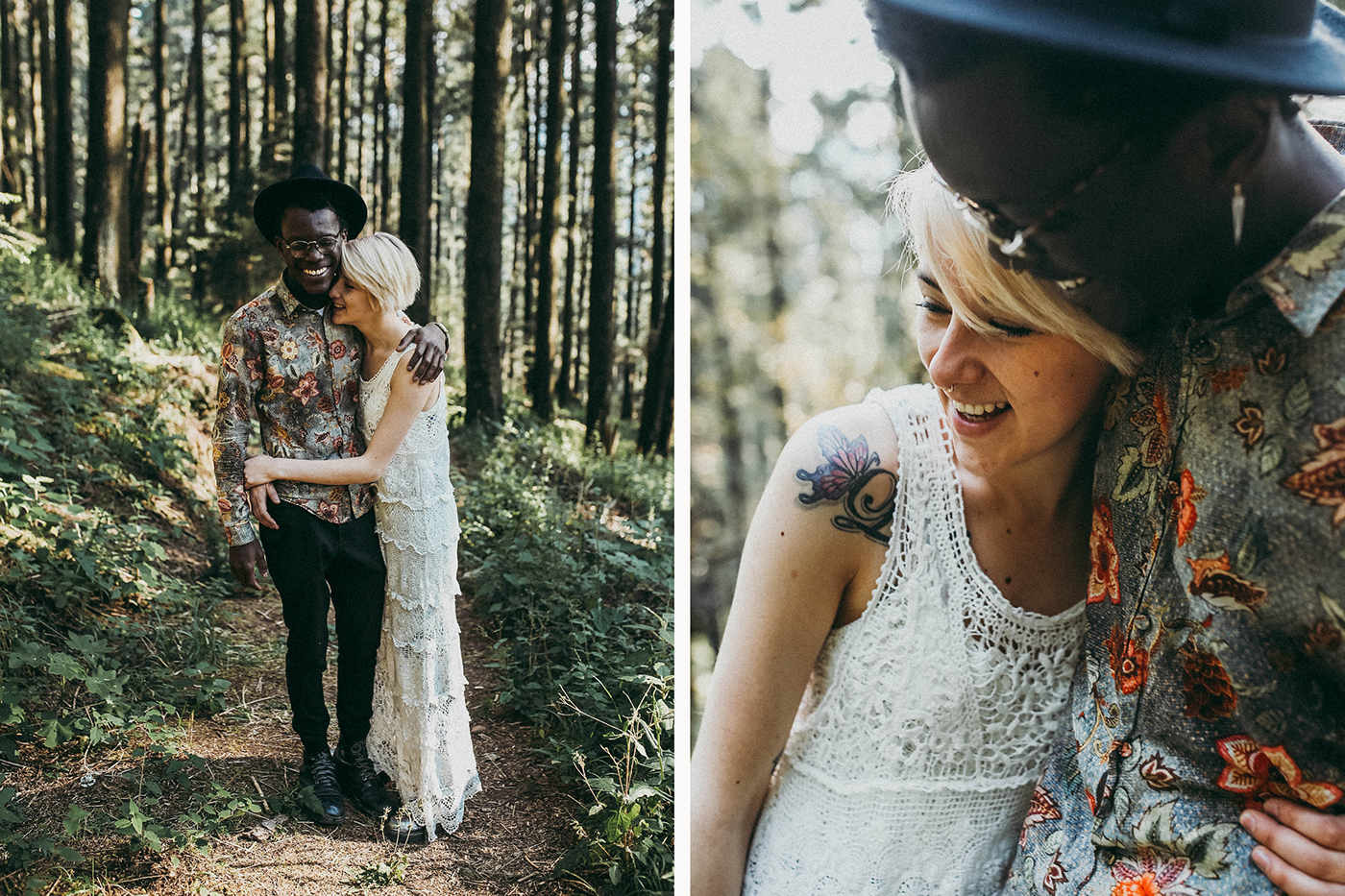 wedding Love couple indie forest Lovers elopement trash the dress boho bride