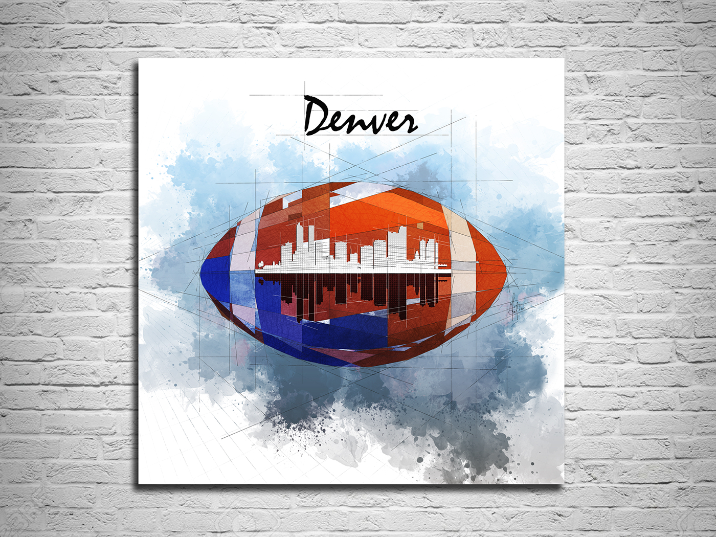 digital watercolors Denver skyline Denver Broncos