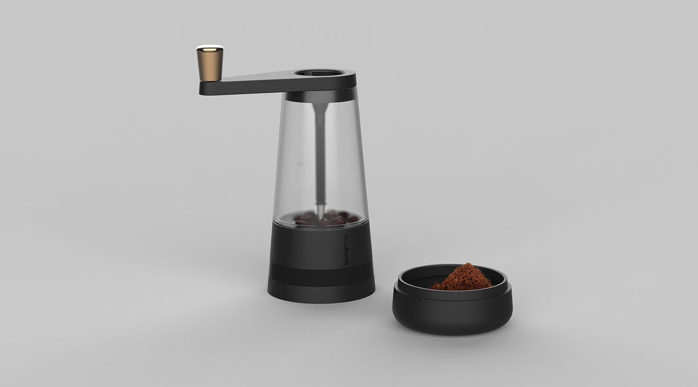 Coffee mill grinder product design black industrial cad kitchen boringthings
