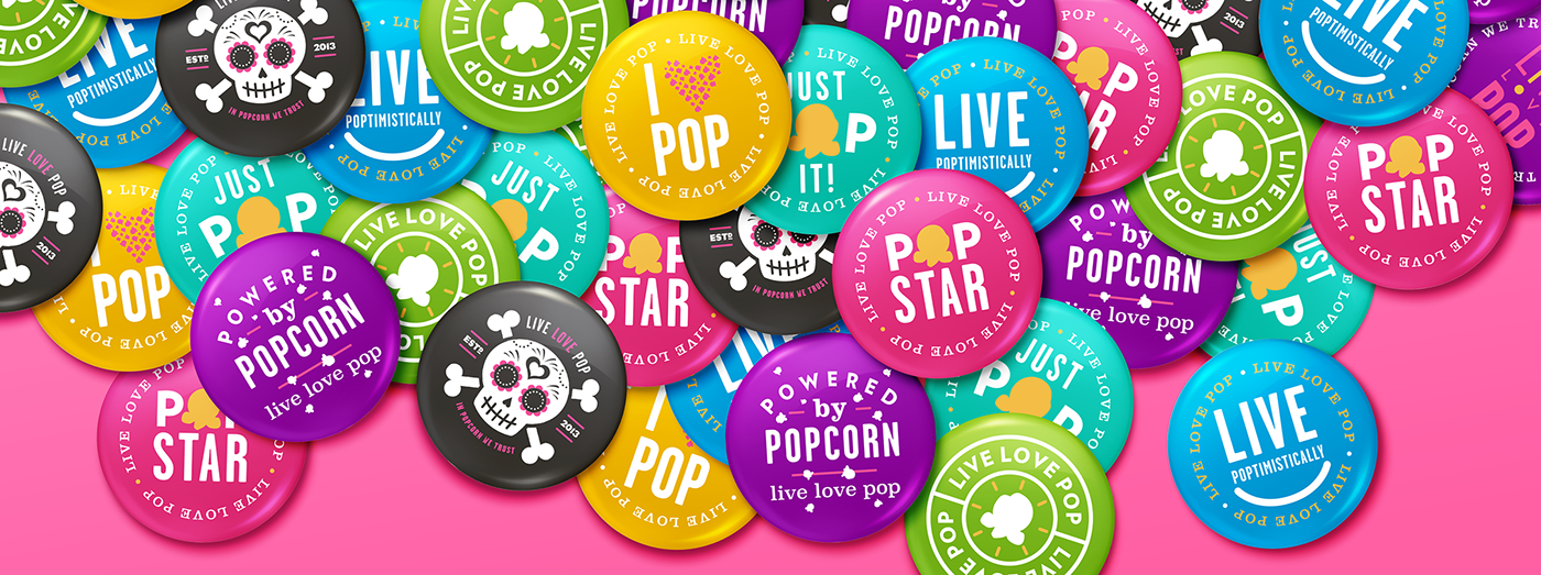 popcorn t-shirts pins logo Packaging bags Business Cards snacks Food 