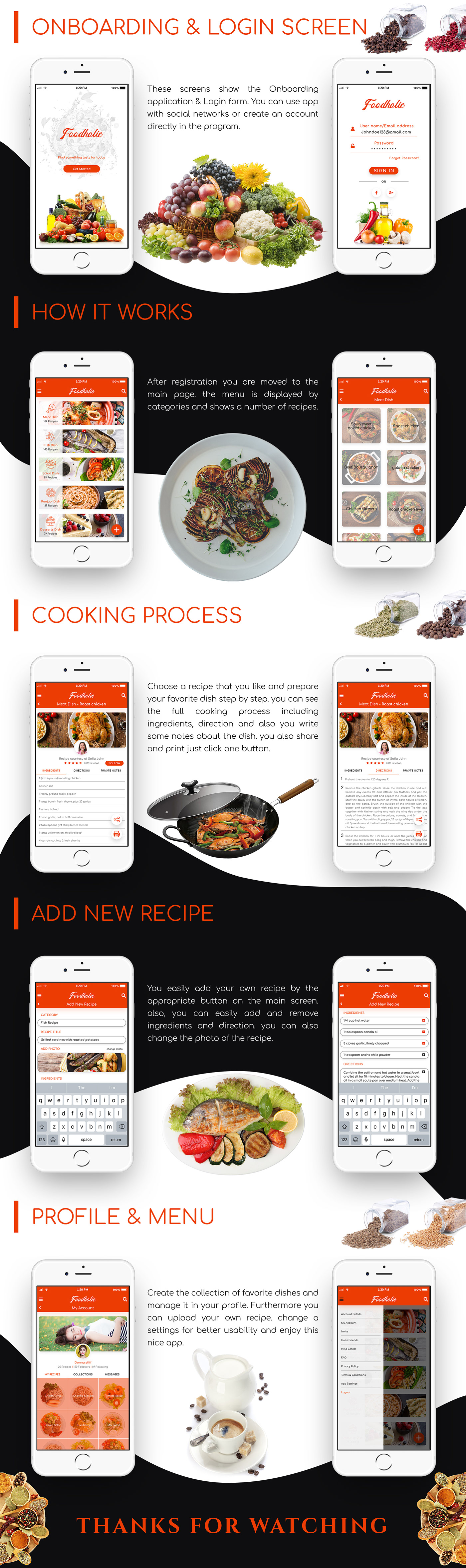 app Food  recipe UI/UX ios foodholic Appdesign redesign profile print