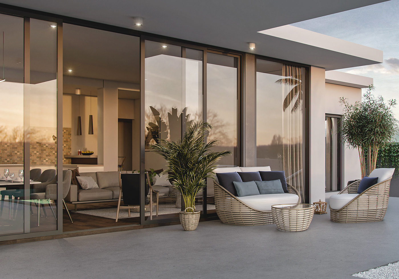 bedroom golden hour livingroom Villa 3D architecture archviz CGI Render visualization