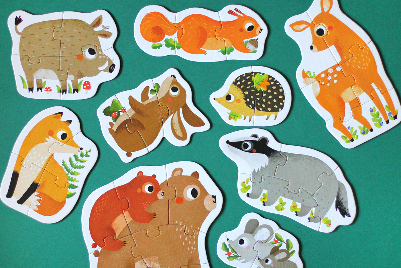 animals children illustration forest forest animals FOX Hedgehog kids illustration puzzle toys toys design