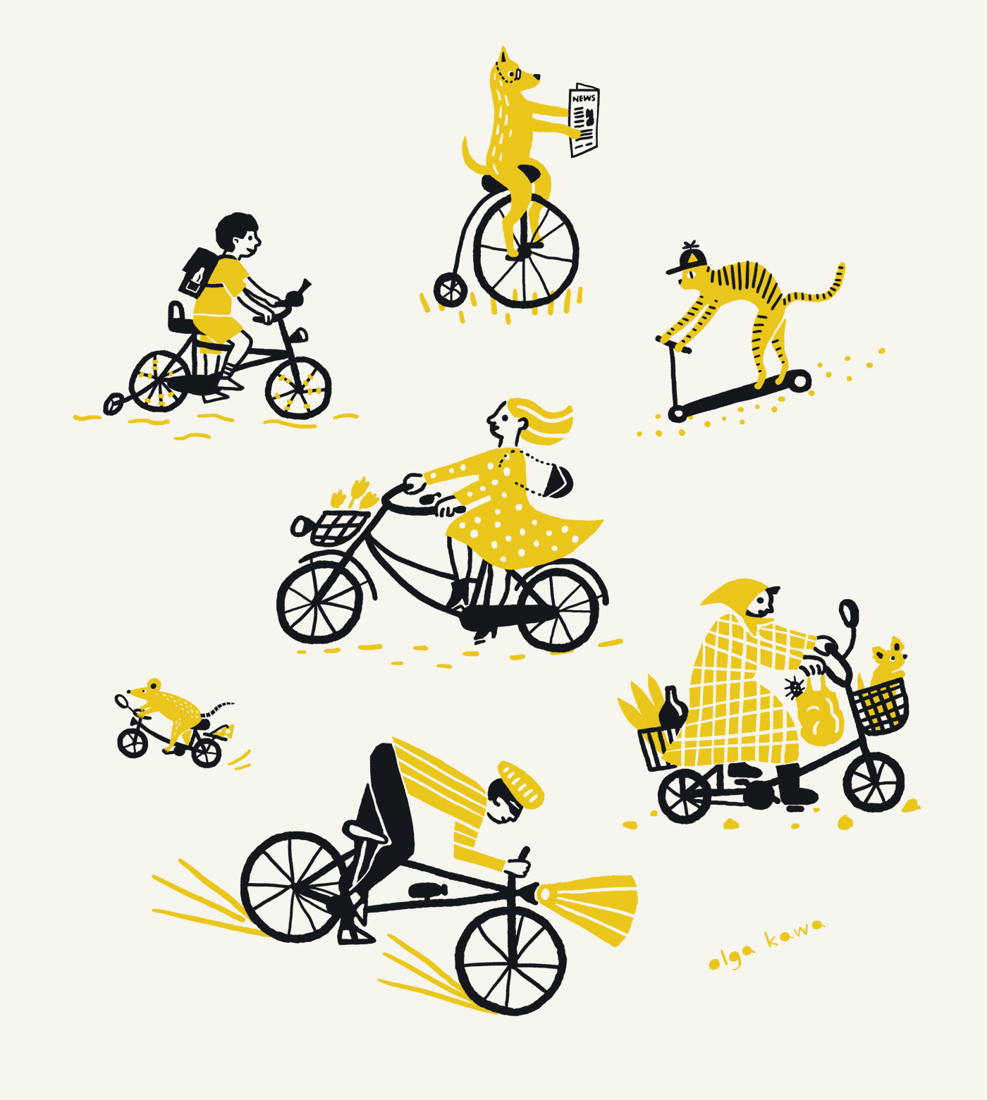 textile pattern two colors animals Bike funny Character simple