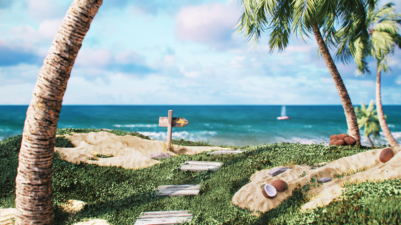 3D beach calm design graphics Landscape motion relax
