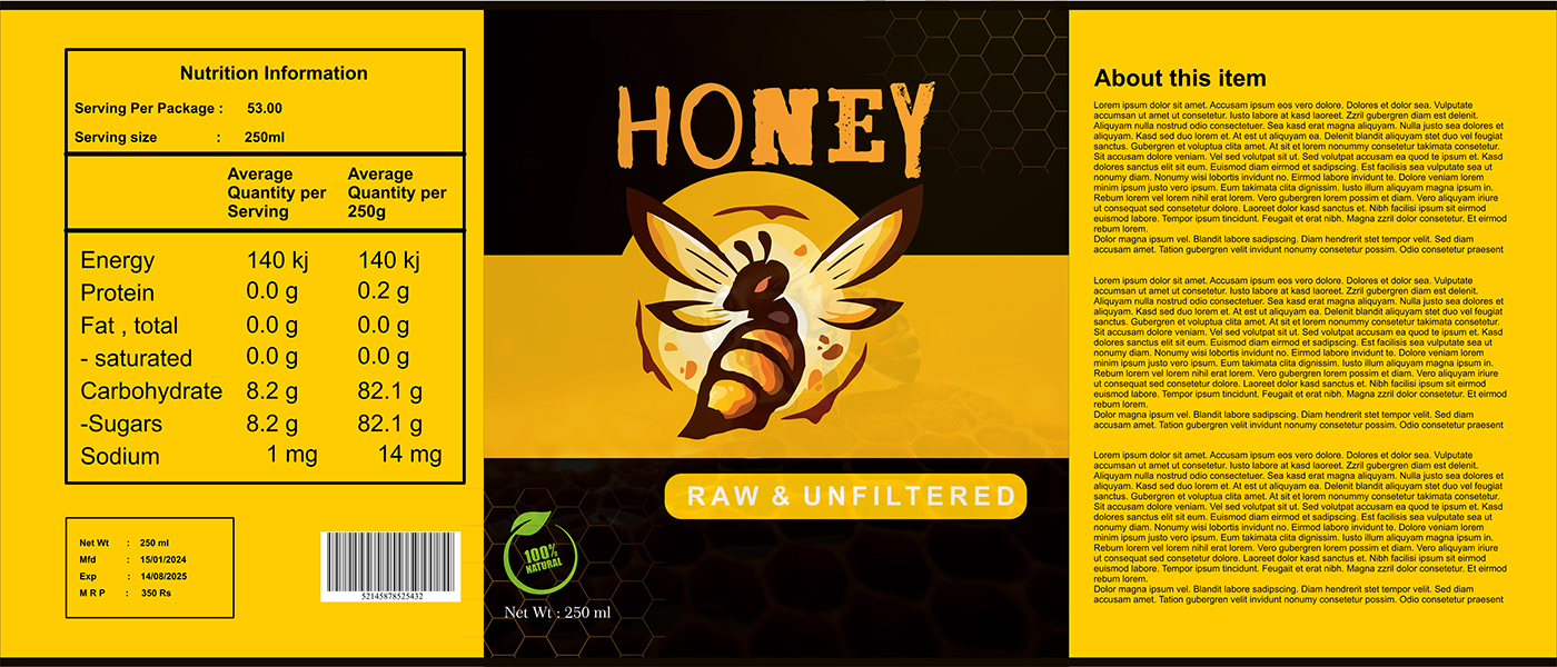 Protein Powder fitness gym honey bee butter lebel design product peanut butter honey bee