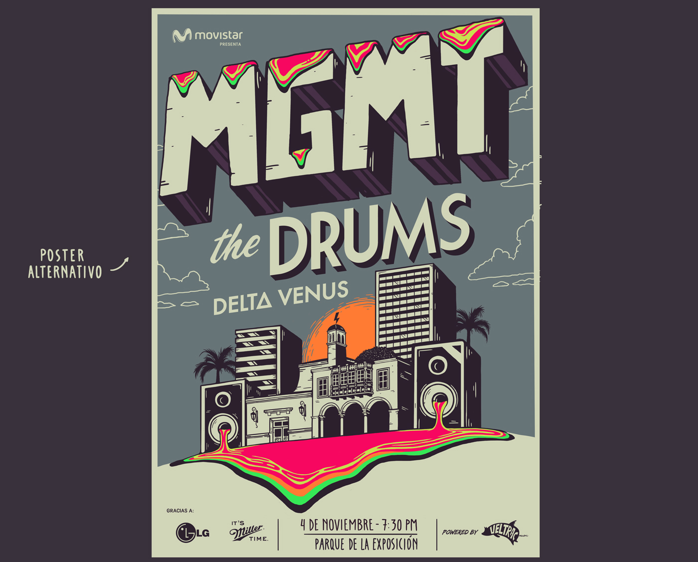 Veltrac poster gig poster mgmt The Drums afiche