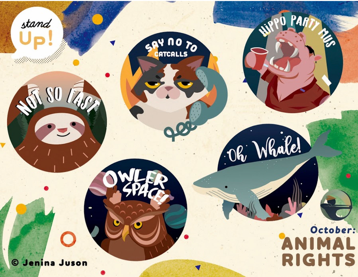 animals sticker puns owl Whale ILLUSTRATION  ina juson