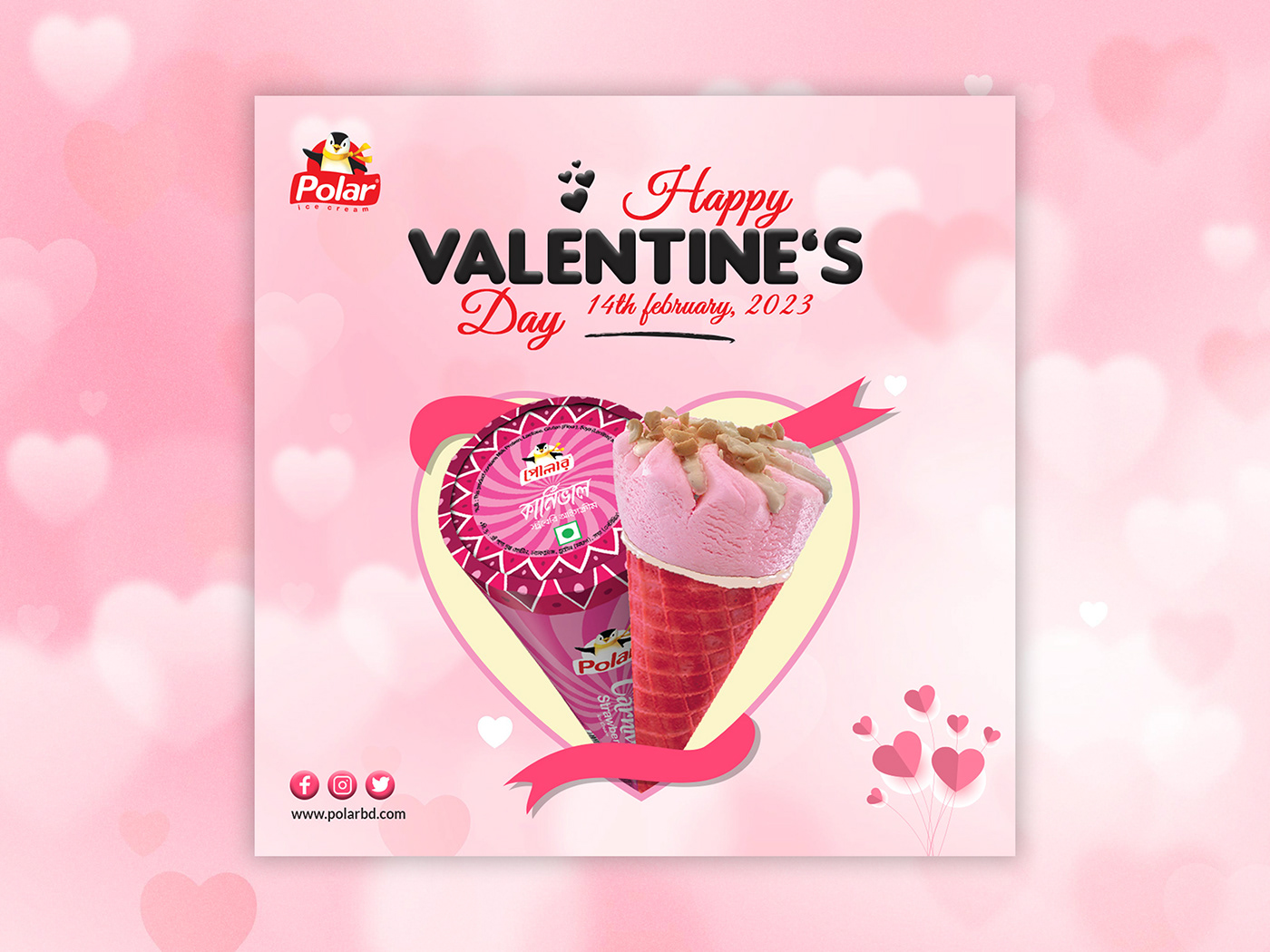 Advertising  Creative Design Food  icecream polar ice cream post Social media post Valentine's Day Valentine's Day Post polaricecream