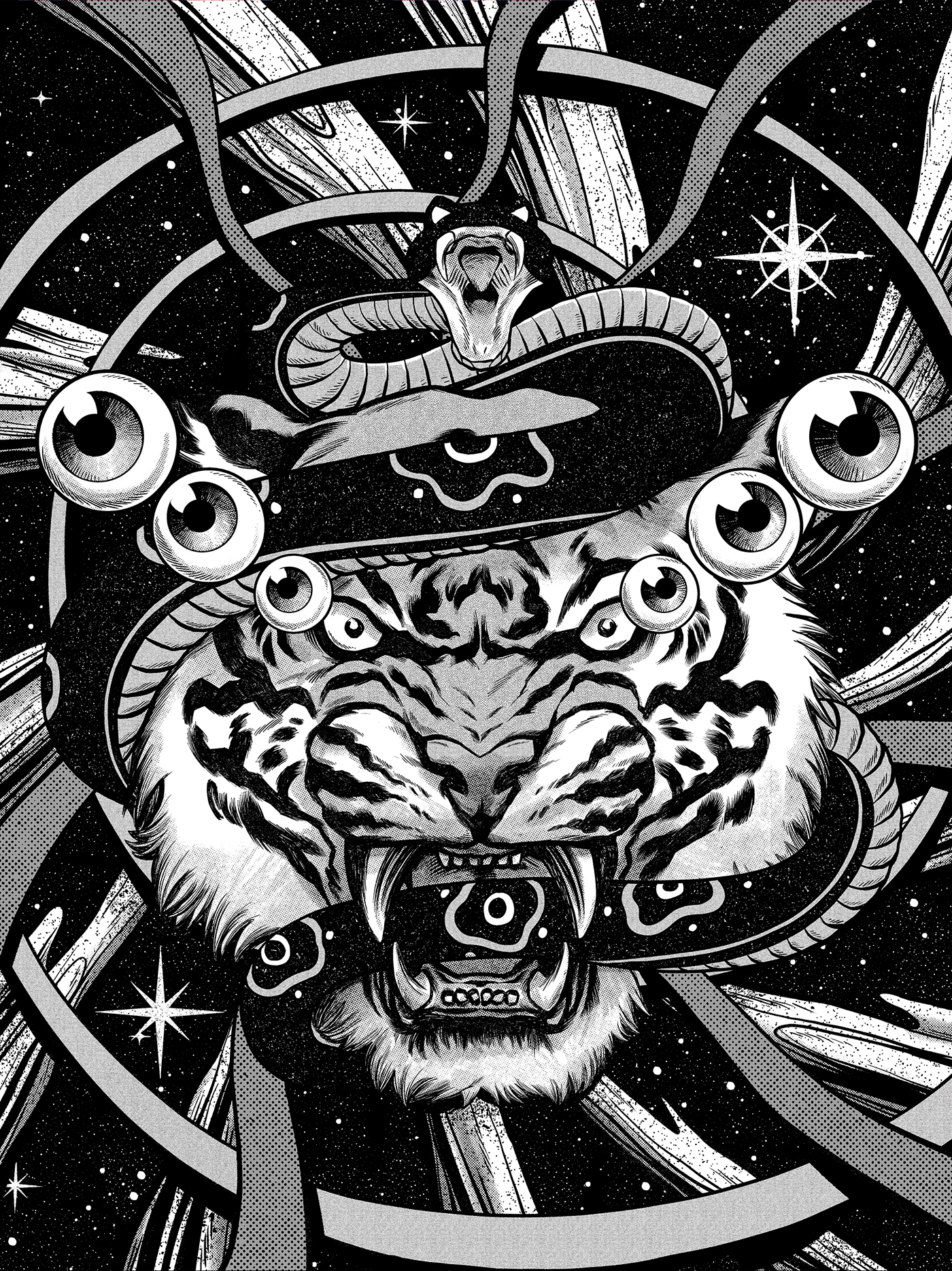 311band cosmos Digital Art  Drawing  psychedelic Retro snake Space  tiger vintage