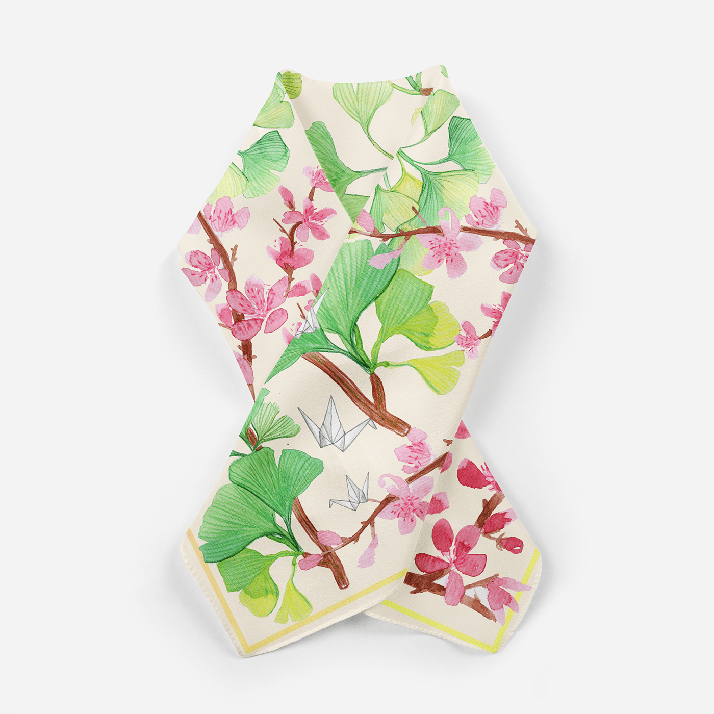 acuarela buenosaires Cerezo Osaka diseñotextil estampados Ginkgo Biloba moda pañuelos de seda