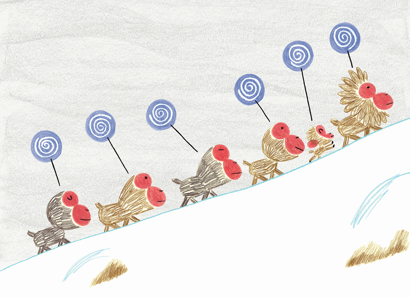 children's book cute hand drawing ILLUSTRATION  japan kawaii monkeys Pencil drawing pictogram snow