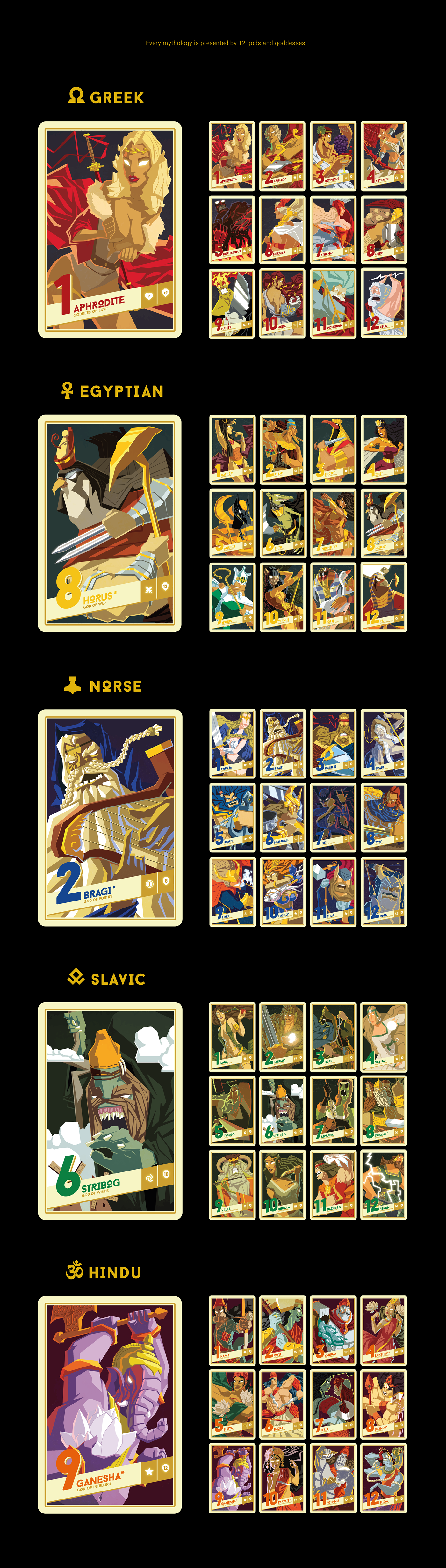 card game Kickstarter mythology tabletop game colorful black gods goddesses chip Project golden idea world Ancient