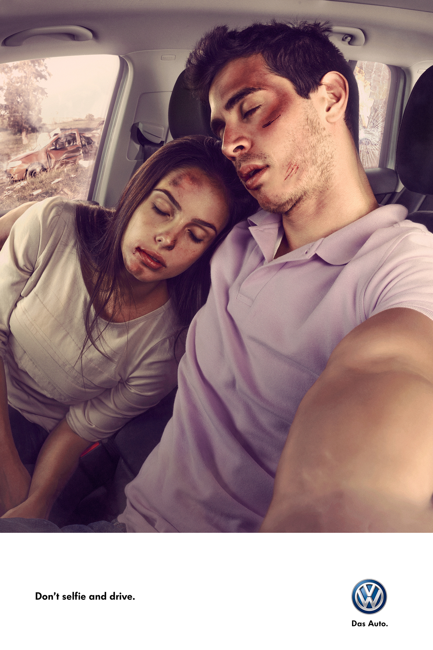 volkswagen friends couple guy accident crash automotive   car selfie traffic