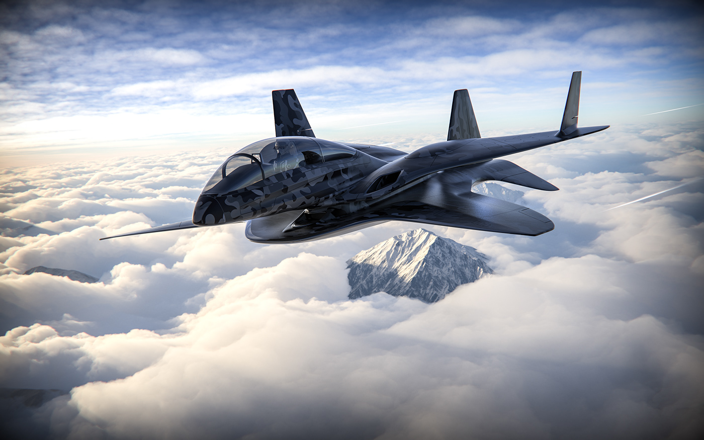 3D aeronautical Aircraft CGI concept Jet nasa Space X Military
