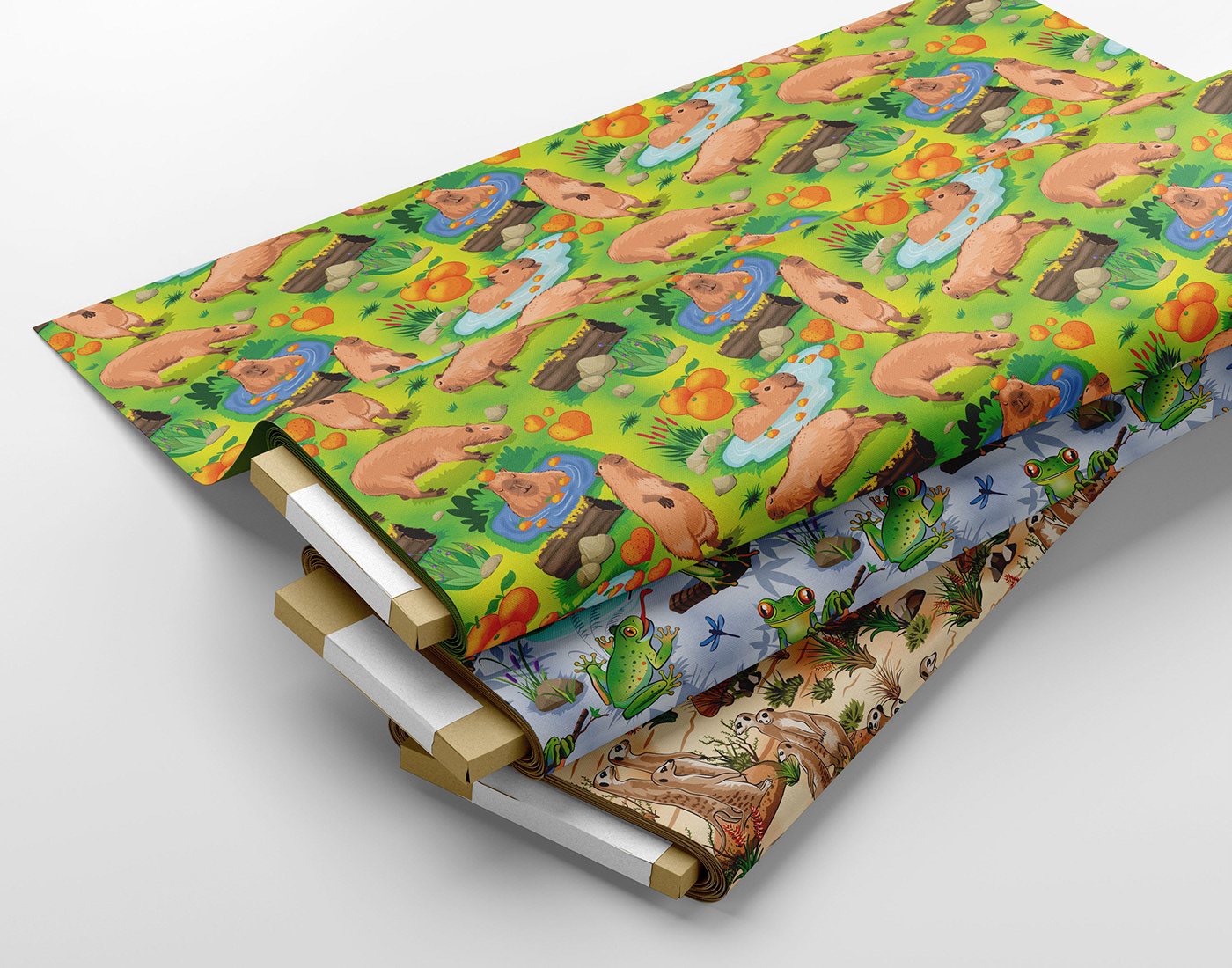 fabric pattern design capybara animals clothes tshirt hat ILLUSTRATION  Colourful 