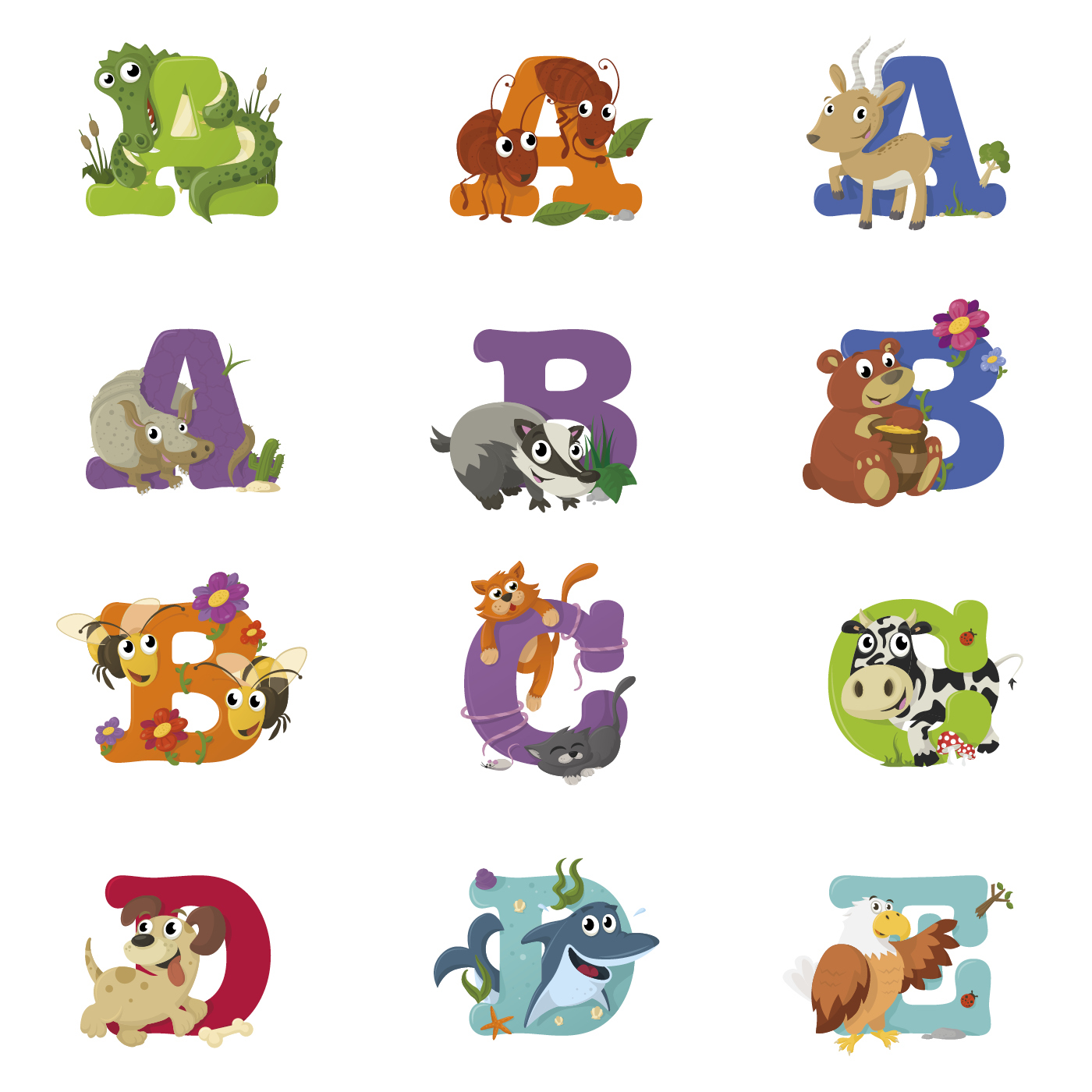 animal alphabet animals alphabet zoo wildlife creatures pets cartoon children bright Colourful  letters