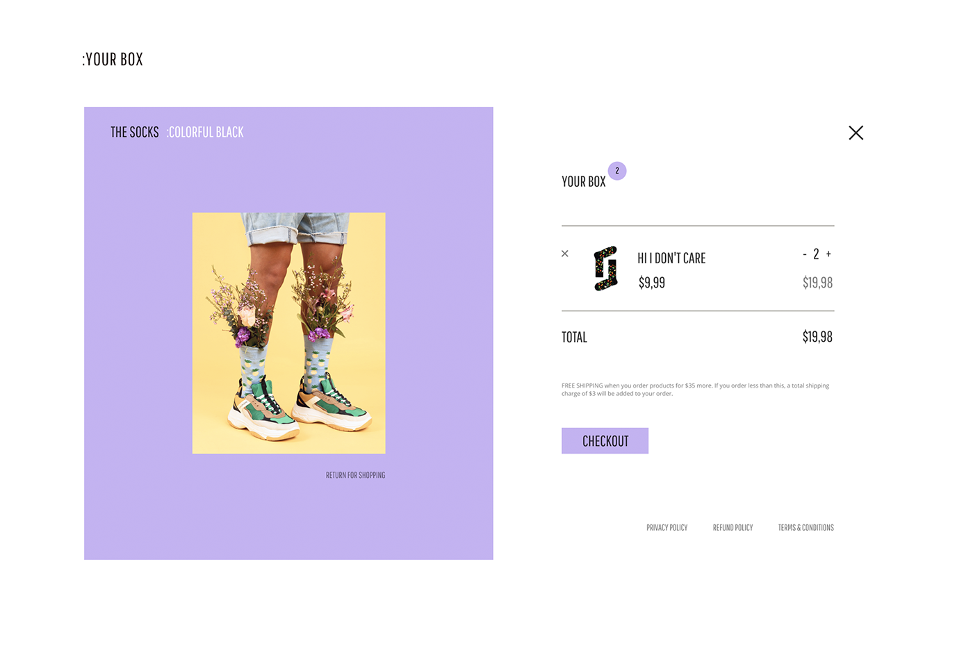 Website store socks promo UI ux minimal colorful bright sock