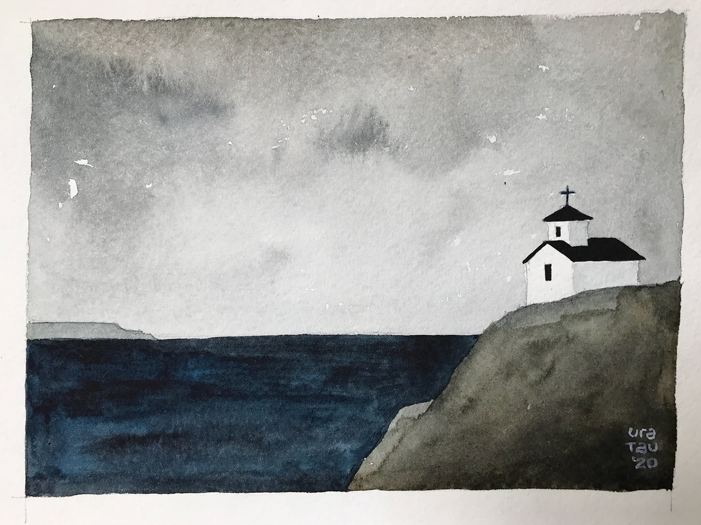 art cape Drawing  Finearts lighthouse nordic Norge Ocean painting   rock Scandinavia sea stone watercolor