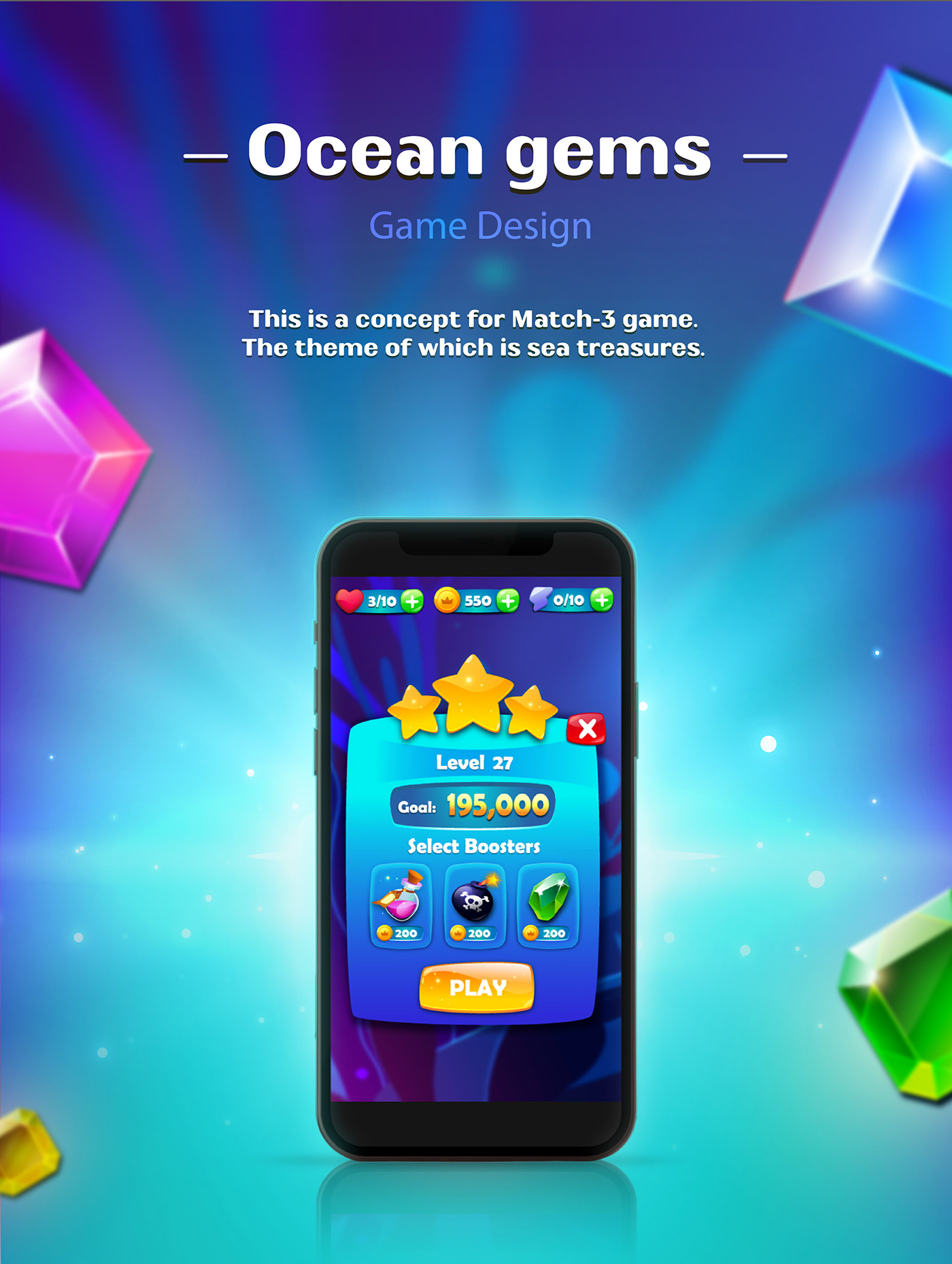 2D casual game concept art game Game Art game ui match3 Ocean stones