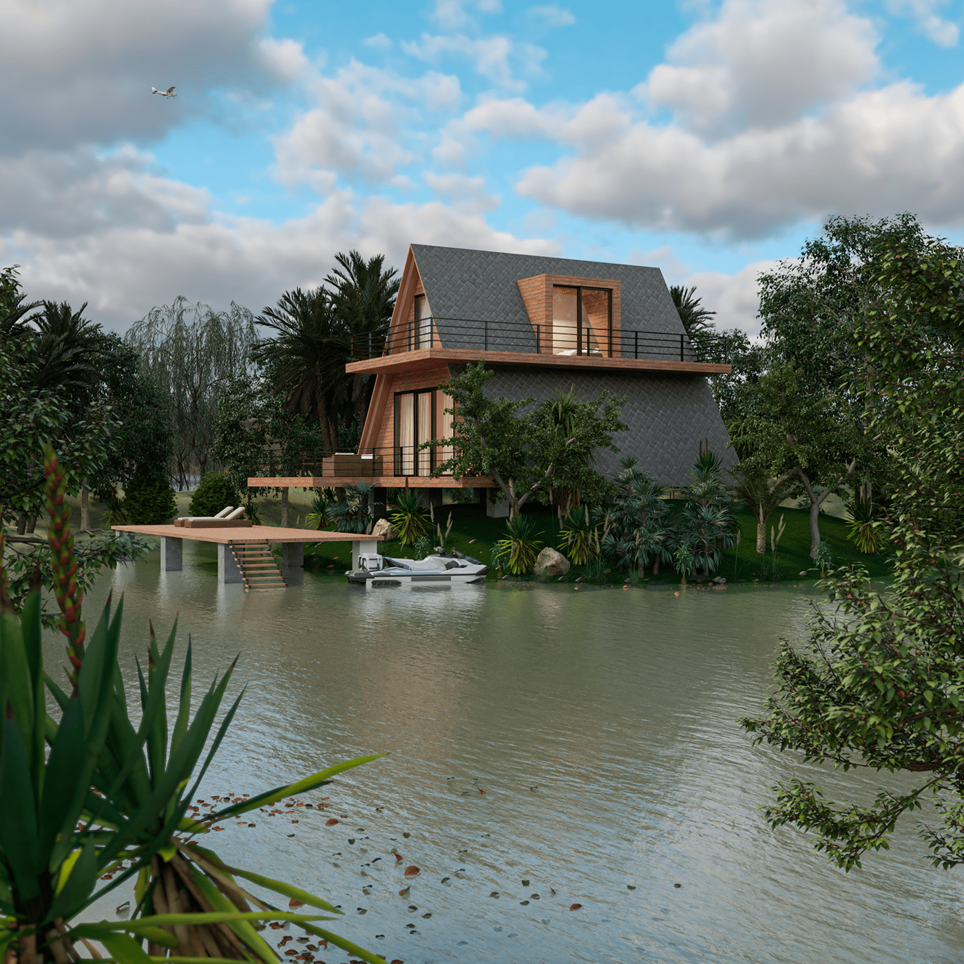 3D architecture archviz CGI exterior holidayhouse lake lakehouse visualization vray