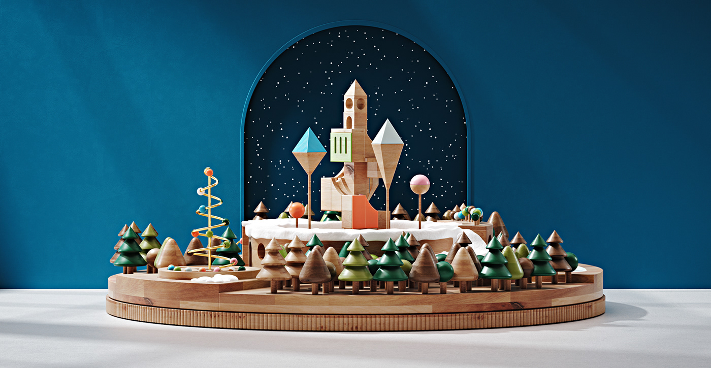 3d animation 3dart Christmas Fun geometric loop sculpture toy winter wood