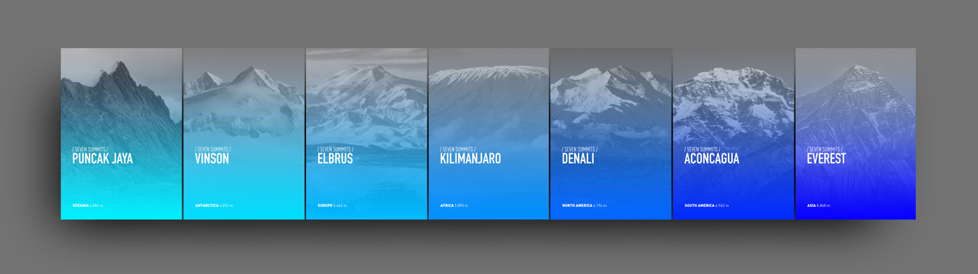 Adobe Portfolio poster design mountain seven summits snow everest kilimanjaro elbrus Vinson blue fresh color Shades minimal Minimalism