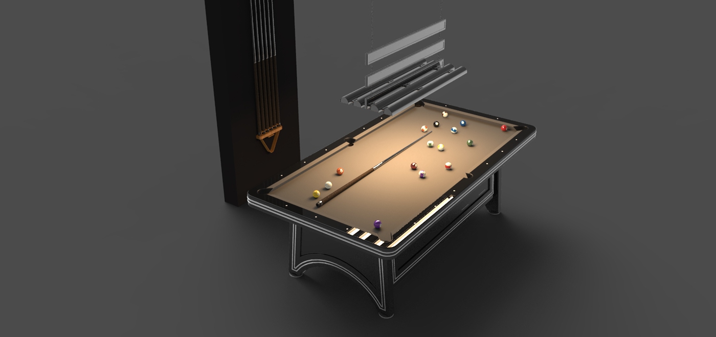 Pool Table Solidworks design rendering ball keyshot Billard table Lamp cue sw PS
