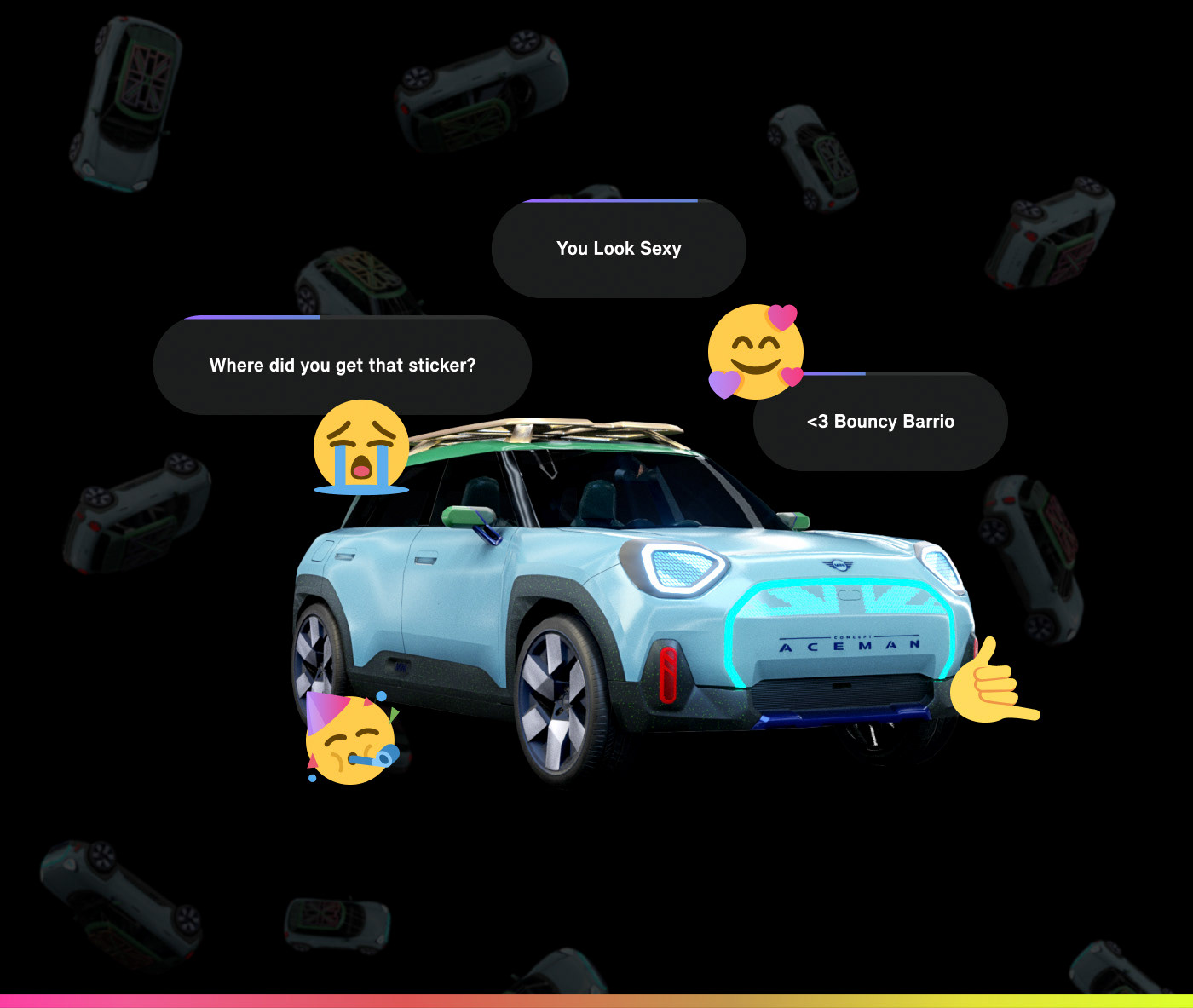 3D art direction  automotive   colorful metaverse UI car MINI Vehicle web3
