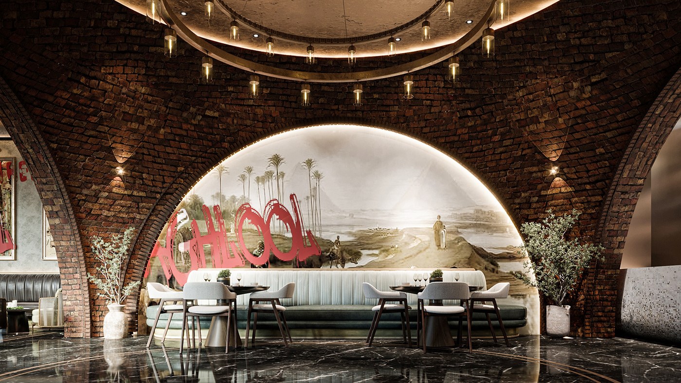 restaurant Food  interior design  visualization dome bricks oriental Graffiti luxury modern