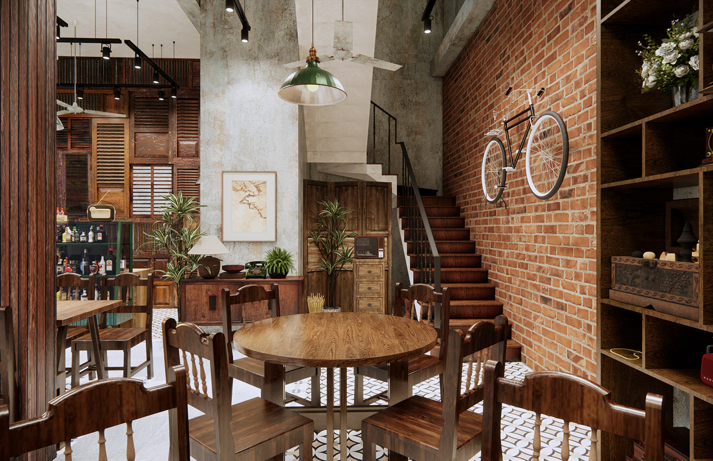 building interior design  vintage restaurant architectural design 3D Render design Socialmedia