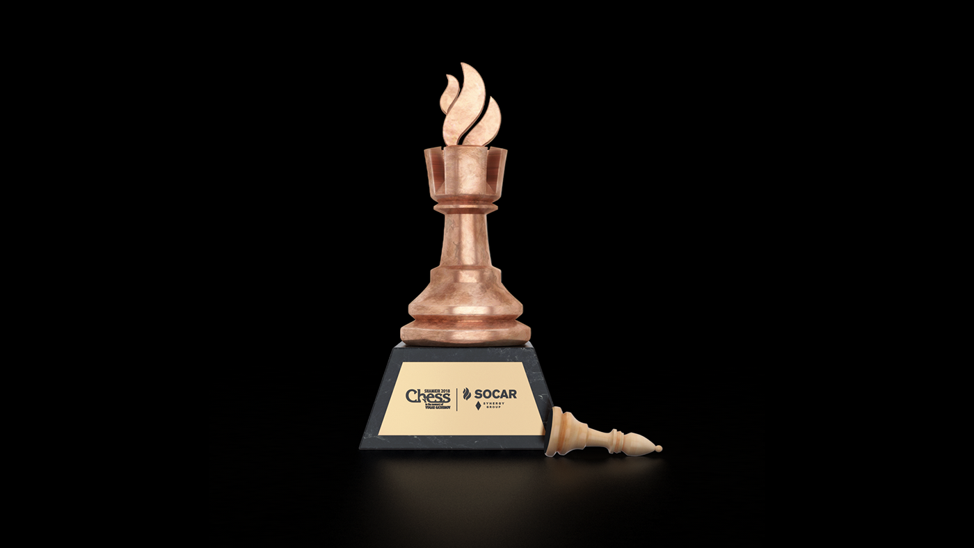 trophy chess shamkir magnus carlsen rook flame fire bronze metal