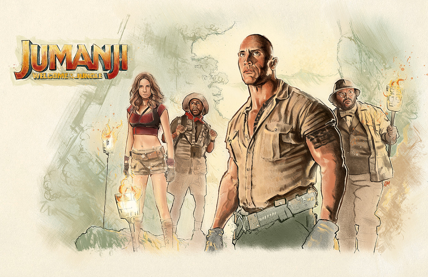 Dwayne Johnson jack black kevin hart  Karen Gillan jumanji alternative movie poster