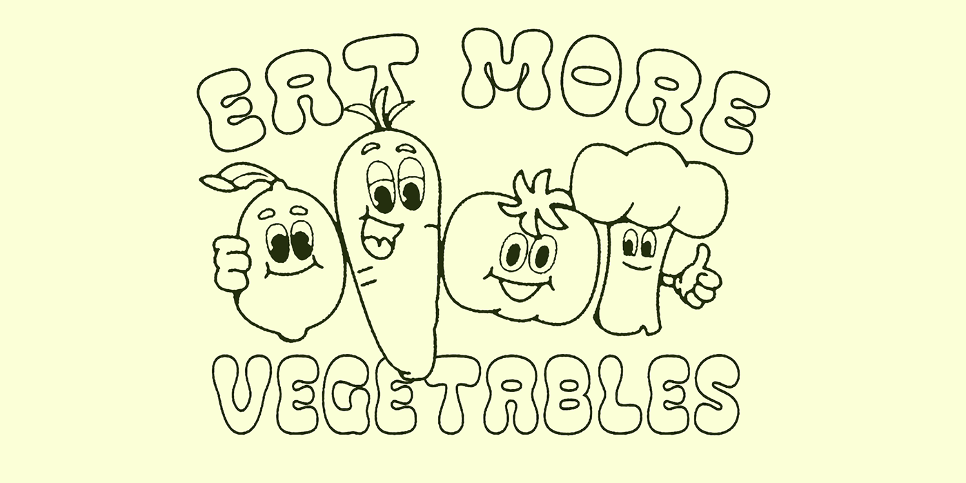 cartoon Retro vintage vegetables 80s tshirt Ilustração ILLUSTRATION  frutas vegan