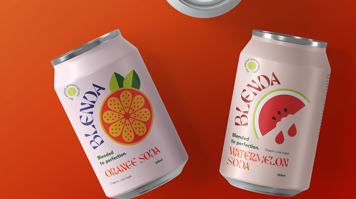 Blenda soda can conceptual packaging design and branding. 