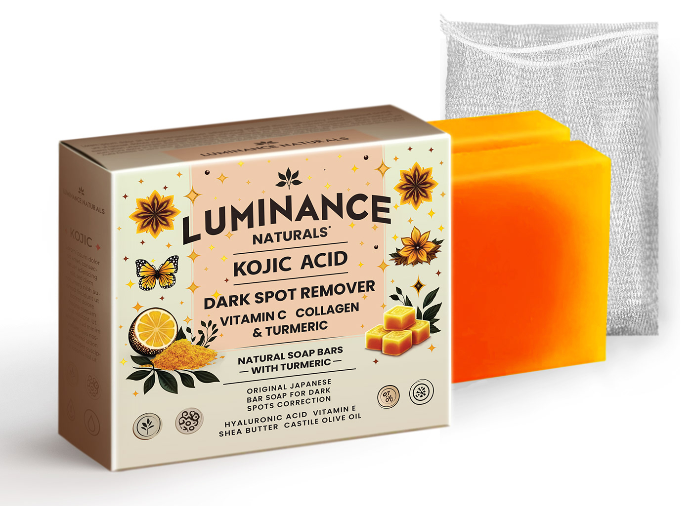 Soap Box Design Packaging product design  Kojic Acid luminance box dieline packaging design Mockup kojic soap packjing